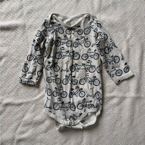 Neutral Bicycle Print Long-Sleeve Baby Bodysuit